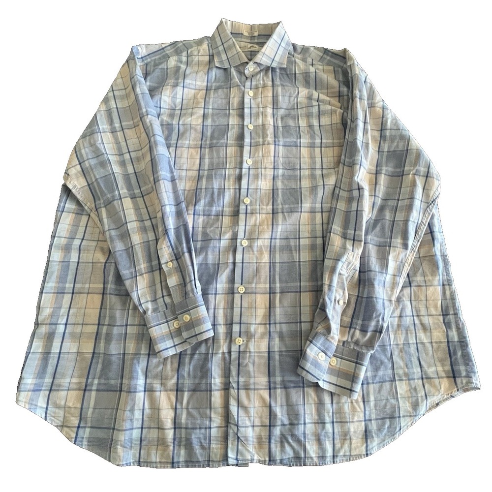 Peter Millar Shirt Men's Sz XXL Plaid Button Down Long Sleeve Yellow Blue